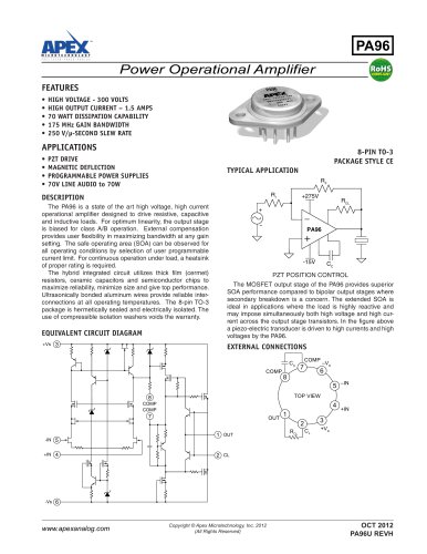 300V, 1.5A, 250 V/µs Wide Bandwidth Amplifier