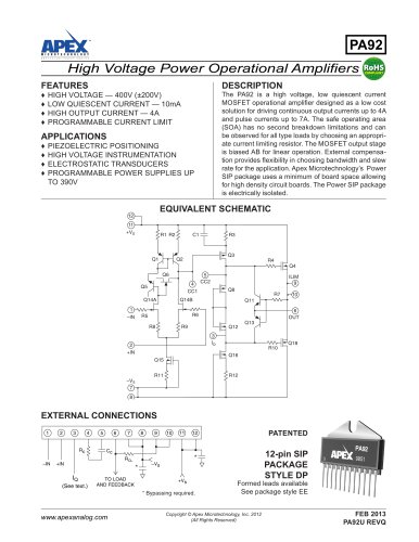 400V, 4A, Low Standby Current Power Amplifier in Power SIP