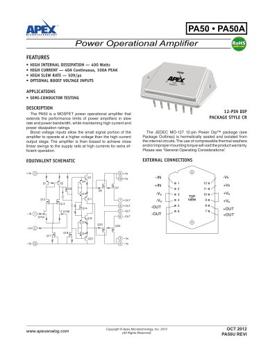 High Internal Power Dissipation 400W, 40A, 50V/µs Power Amplifier