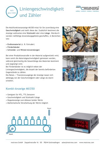 Liniengeschwindigkeit und Zähler MX350 / IX350