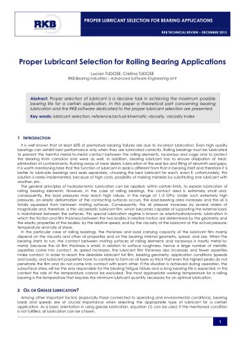 Proper Lubricant Selection for Rolling Bearing Applications