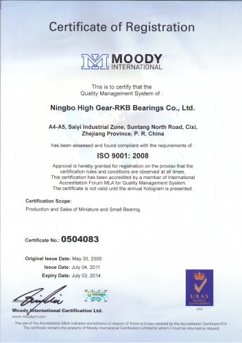 RKB Certificate of Registration ISO 9001