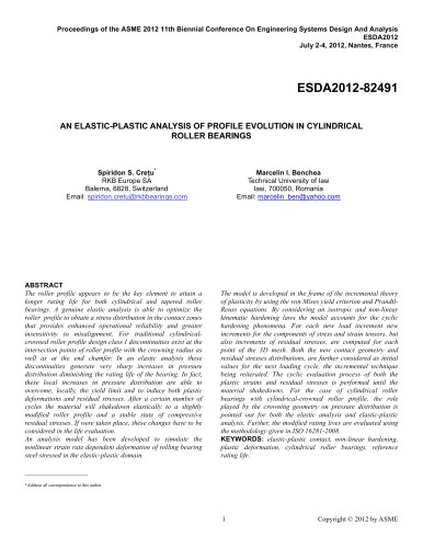 RKB An Elastic-Plastic Analysis of Profile Evolution in Cylindrical Roller Bearings