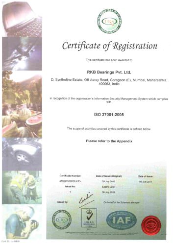 RKB India Certificate of Registration ISO 27001