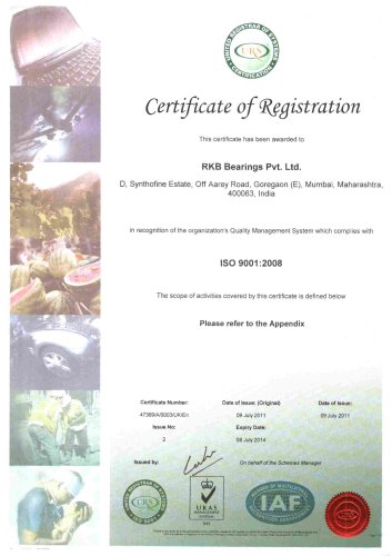 RKB India Certificate of Registration ISO 9001