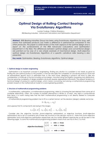 RKB Optimal Design of Rolling-Contact Bearings Via Evolutionary Algorithms