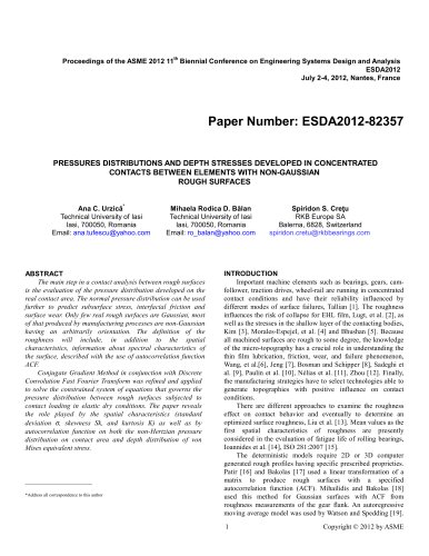 RKB Pressures Distributions and Depth Stresses Developed in Concentrated Contacts Between Elements with Non-Gaussian Rough Surfaces