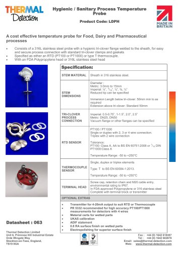 LDPH Hygienic/Sanitary Process Probe