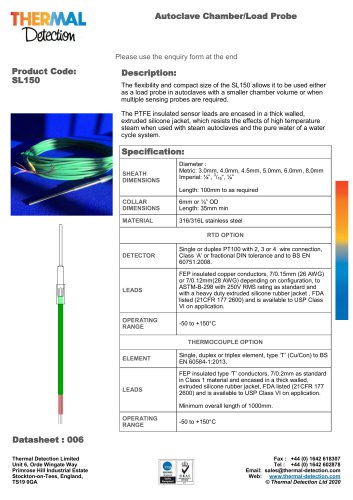 SL150 Autoclave chamber/load probe