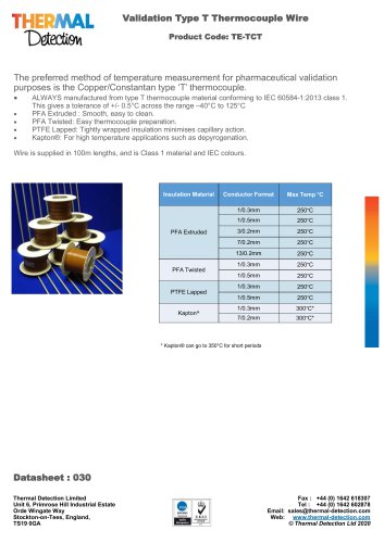 TE-TCT Type T Thermocouple Wire