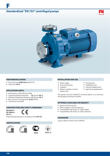 F  Standardised ?EN 733? centrifugal pumps