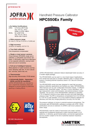 HPC550Ex/552Ex - Handheld Pressure Calibrator