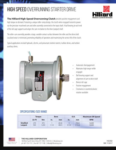 High Speed Overrunning Starter Drive