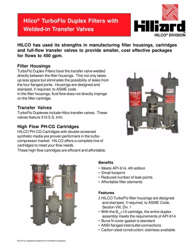 Hilco® TurboFlo Duplex Filters with Welded-in Transfer Valves