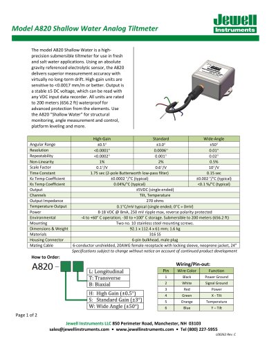 A820 Shallow Water Tiltmeter Series with Voltage Output