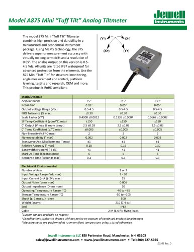 A875 Mini MEMS Tuff Tilt, 0.5 - 4.5V Output