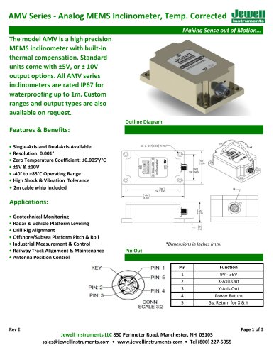 AMV Analog MEMS Inclinometer Datasheet