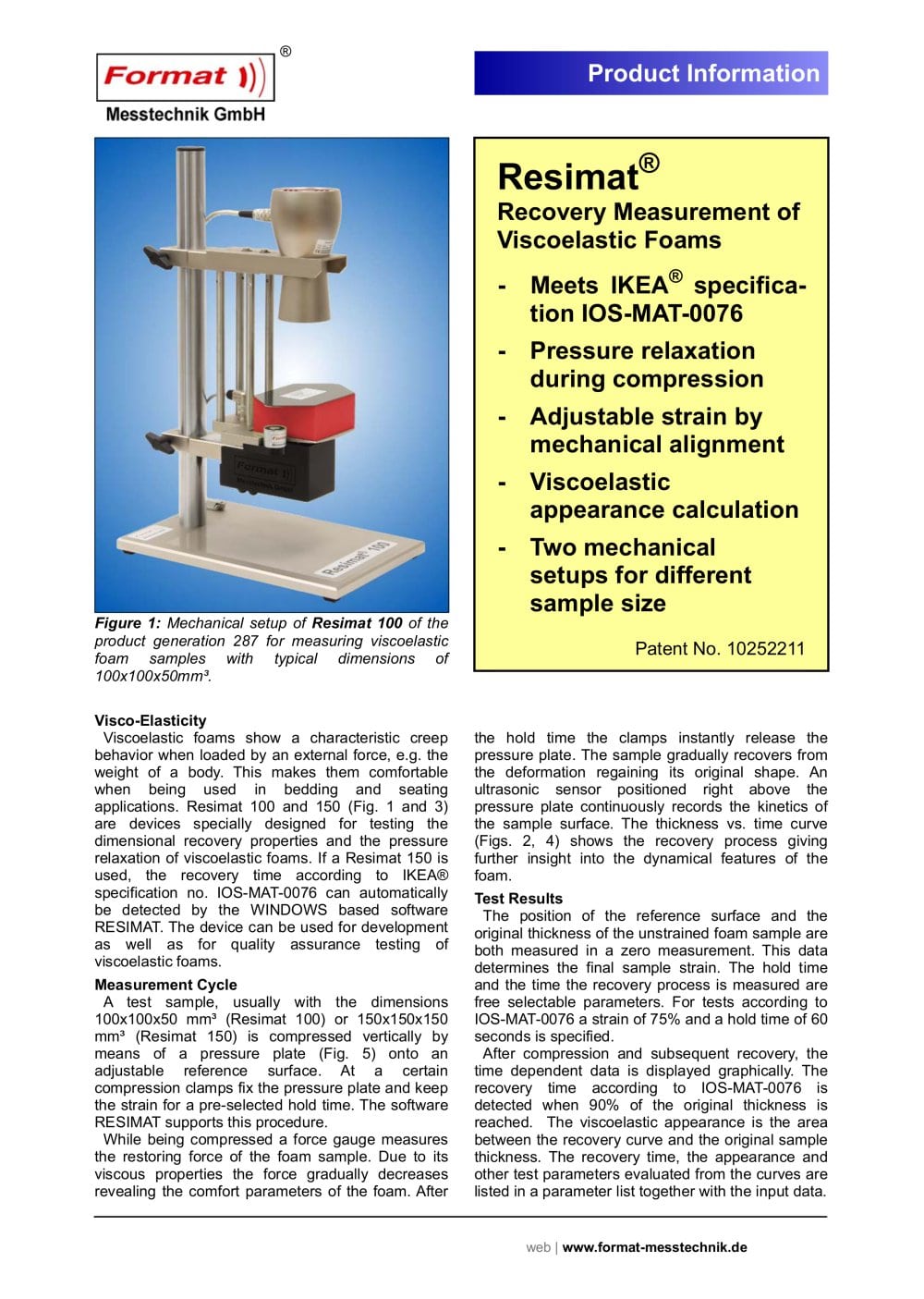 Resimat&reg; - Recovery Measurement of Viscoelastic Foams - Format Messtechnik GmbH