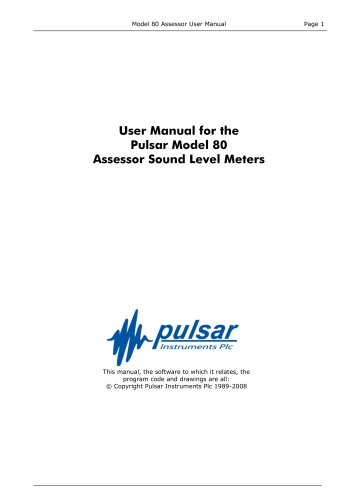 User Manual for the Pulsar Model 80 Assessor Sound Level Meters