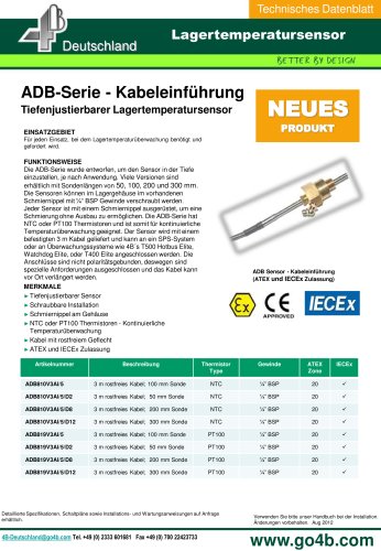 ADB tiefenjustierbare Lagertemperatursensoren