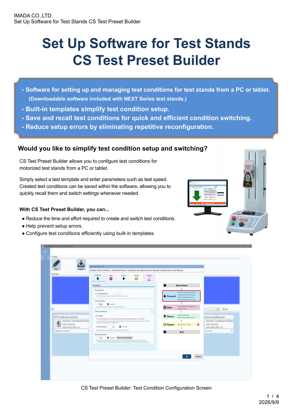CS Test Preset Builder (Set Up Software for IMADA Test Stands; MX3 series/EMX2 series) - IMADA