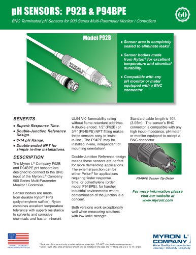 BNC Terminated pH SENSORS: P92B & P94BPE