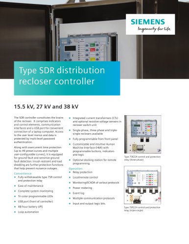 Type SDR distribution recloser controller