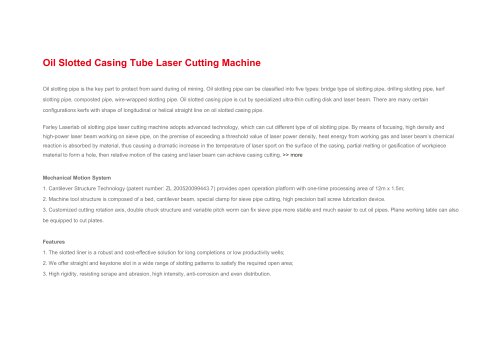 Oil Slotted Casing Tube Laser Cutting Machine