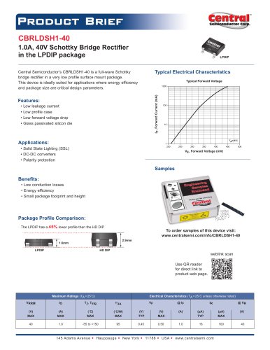 CBRLDSH1-40 1.0A, 40V Schottky Bridge Rectifier in the LPDIP package