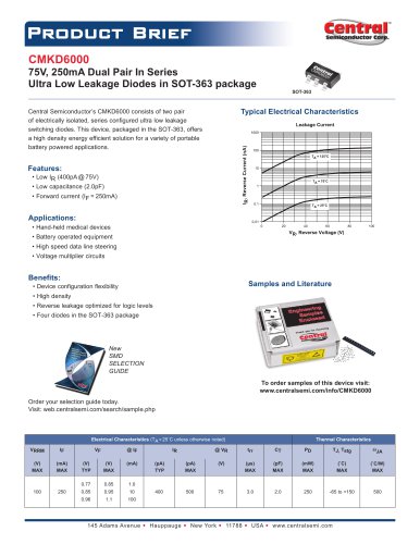 CMKD6000  75V, 250mA Dual Pair, In Series  Ultra Low Leakage Diodes in SOT-363 package