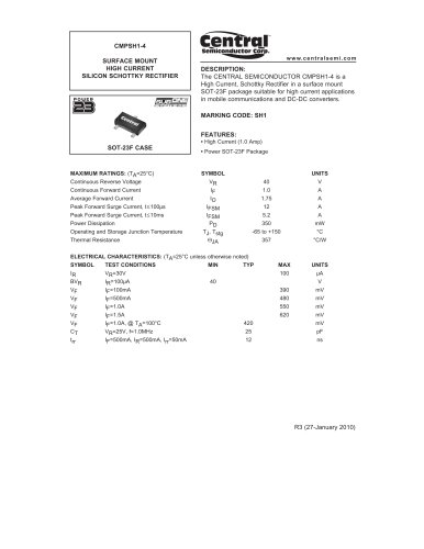 CMPSH1-4 Surface mount Rectifier-Schottky (500mA) Single