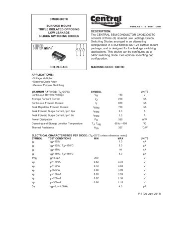 CMXD3003TO Surface mount Diode-Low Leakage Triple