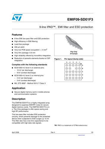 EMIF09-SD01F3 Bidirectional 9 line EMI filter + ESD