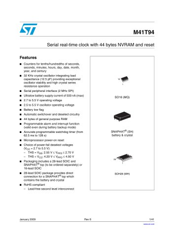 M41T94 Serial real-time clock with 44 bytes NVRAM and reset