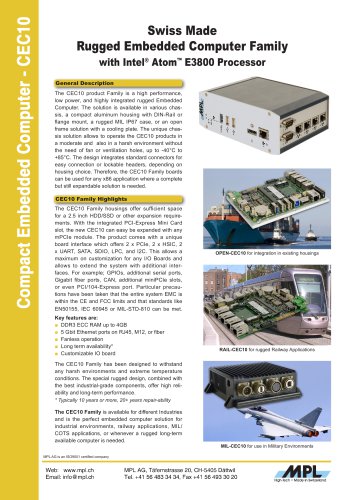 CEC10 - Rugged Embedded Computer Family with Intel Atom E3800 Processor