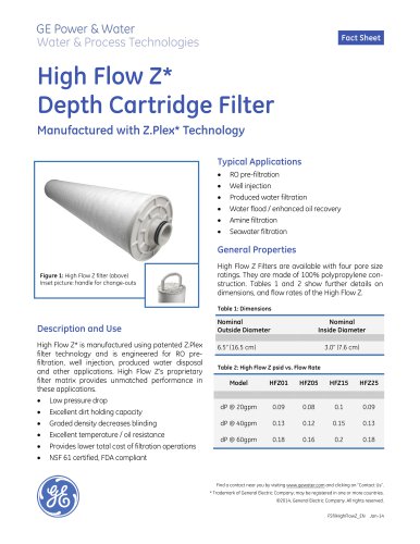 High Flow Z Depth Cartridge Filter