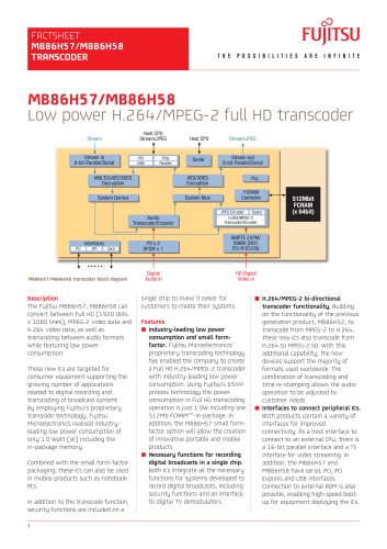 MB86H57/MB86H58 Low power H.264/MPEG-2 full HD transcoder