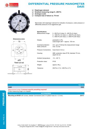 DA85 - differential pressure manometer