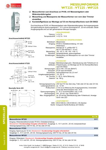 Datenblatt WT225, VT225, WF225