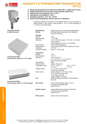 PFT22A, PFT22K, PFT22R, PFT22H - humidity & temperature transmitter