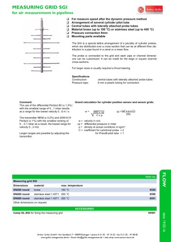 SGI - measuring grid for air measurement in pipelines