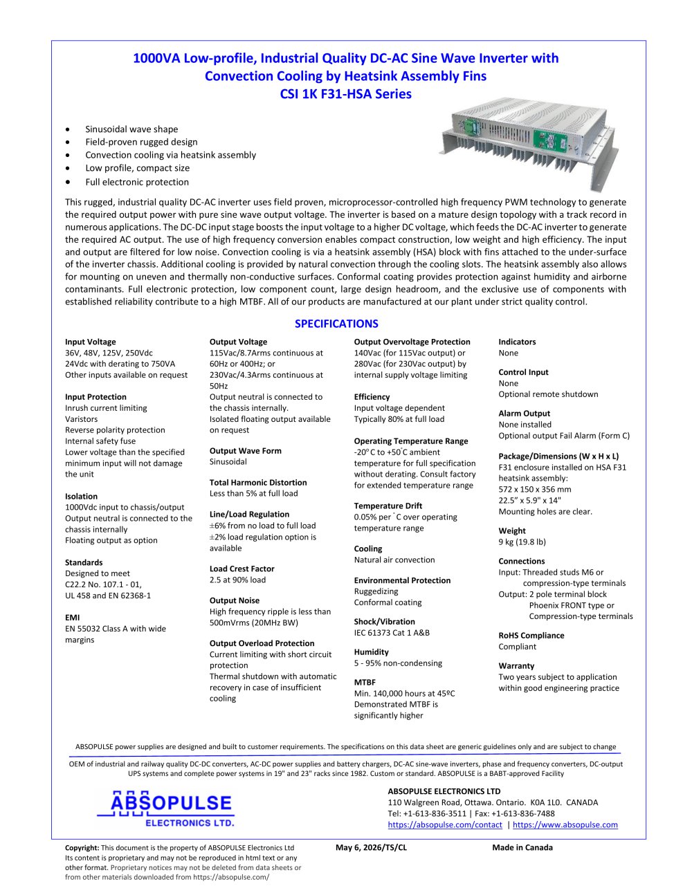 CSI 1K F31-HSA Series  - ABSOPULSE Electronics Ltd.