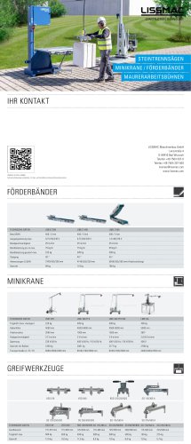 Steintrennsägen, Minikrane, Maurerarbeitsbühnen, Förderbänder Katalog