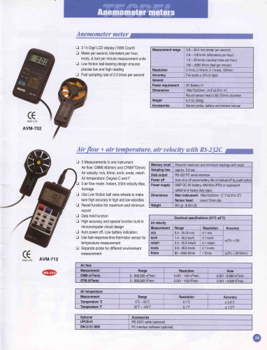 Anemometer  Air Flow  Air Speed Temperature meter