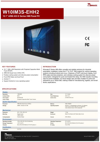 10.1" ARM A53 E Series HMI Panel PC W10IM3S-EHH2