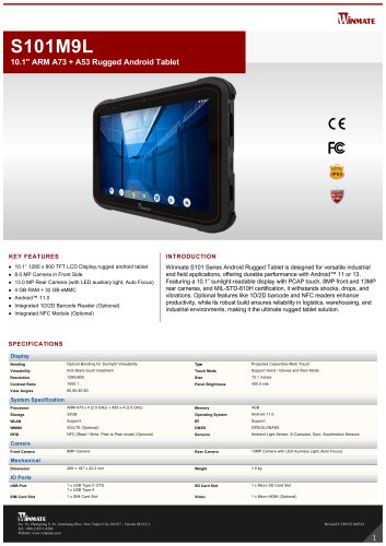 10.1" ARM A73 + A53 Rugged Android Tablet S101M9L