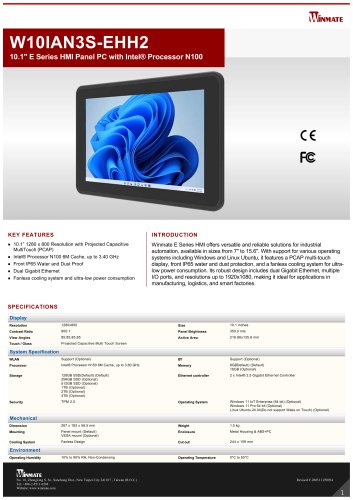 10.1" E Series HMI Panel PC with Intel&reg; Processor N150 W10IAN3S-EHH2