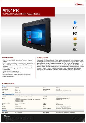10.1" Intel&reg; Pentium&reg; N4200 Rugged Tablets M101PR