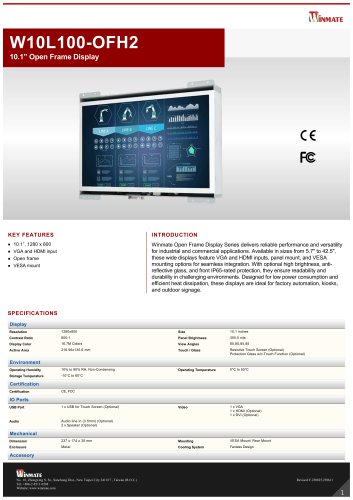 10.1” Open Frame Display W10L100-OFH2
