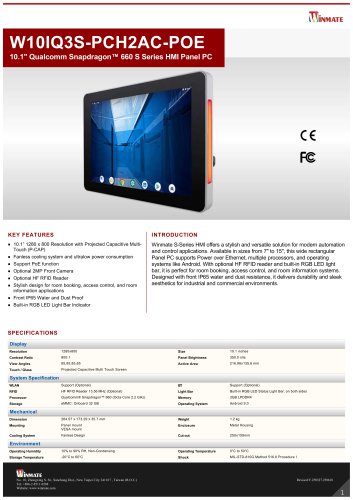 10.1" Qualcomm Snapdragon&trade; 660 S Series HMI Panel PC W10IQ3S-PCH2AC-POE